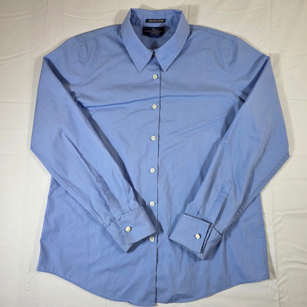 Charter Club Mens Iron Free Cotton Button Down Shirt Blue Long Sleeve Size 12